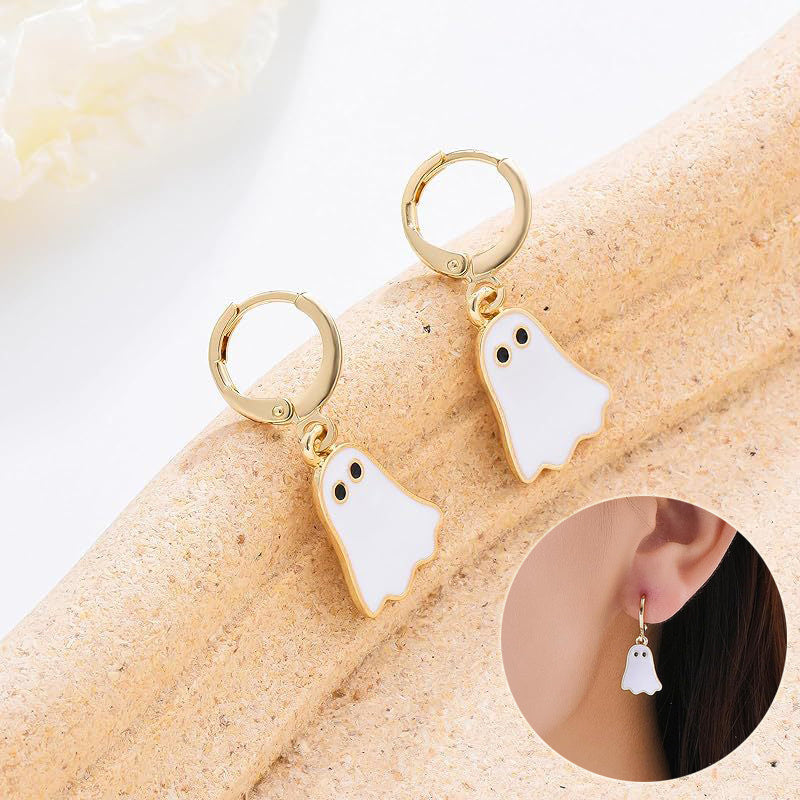 Halloween Ghost Earrings For Women Gold Ghost Huggie Hoop Earrings Halloween Jewelry Cute BOO Halloween Earrings EX-STOCK