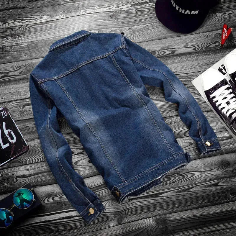 Fashion lapel men's denim jacket jacket men casual Jeans