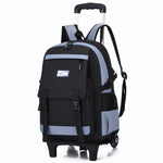 Black and gray rolling backpack on a white background