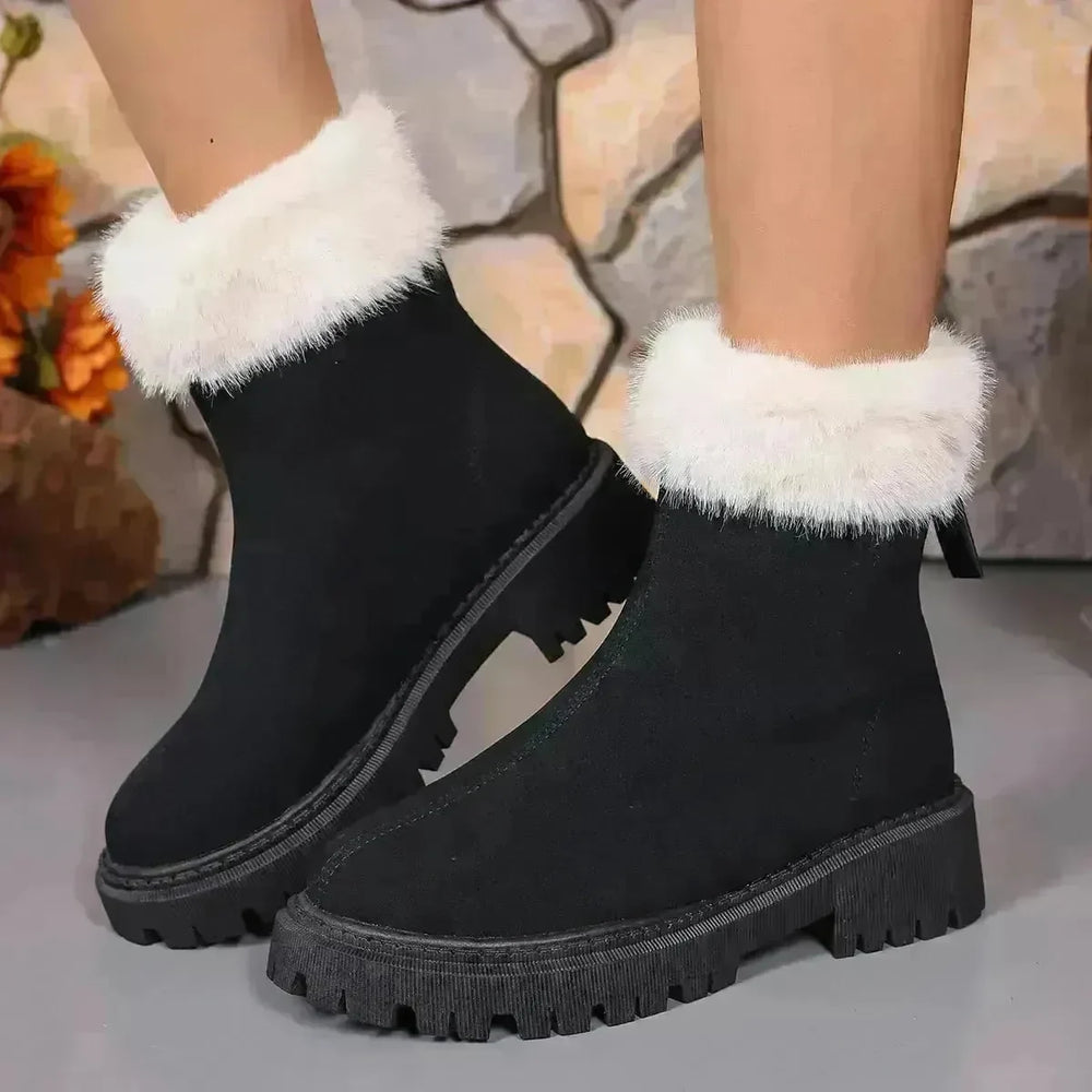 Square-heeled Snow Boots Winter Plus Velvet Platform Plush Shoes Fashion Warm Non-slip Mid-calf Boot For Women - EX-STOCK CANADA