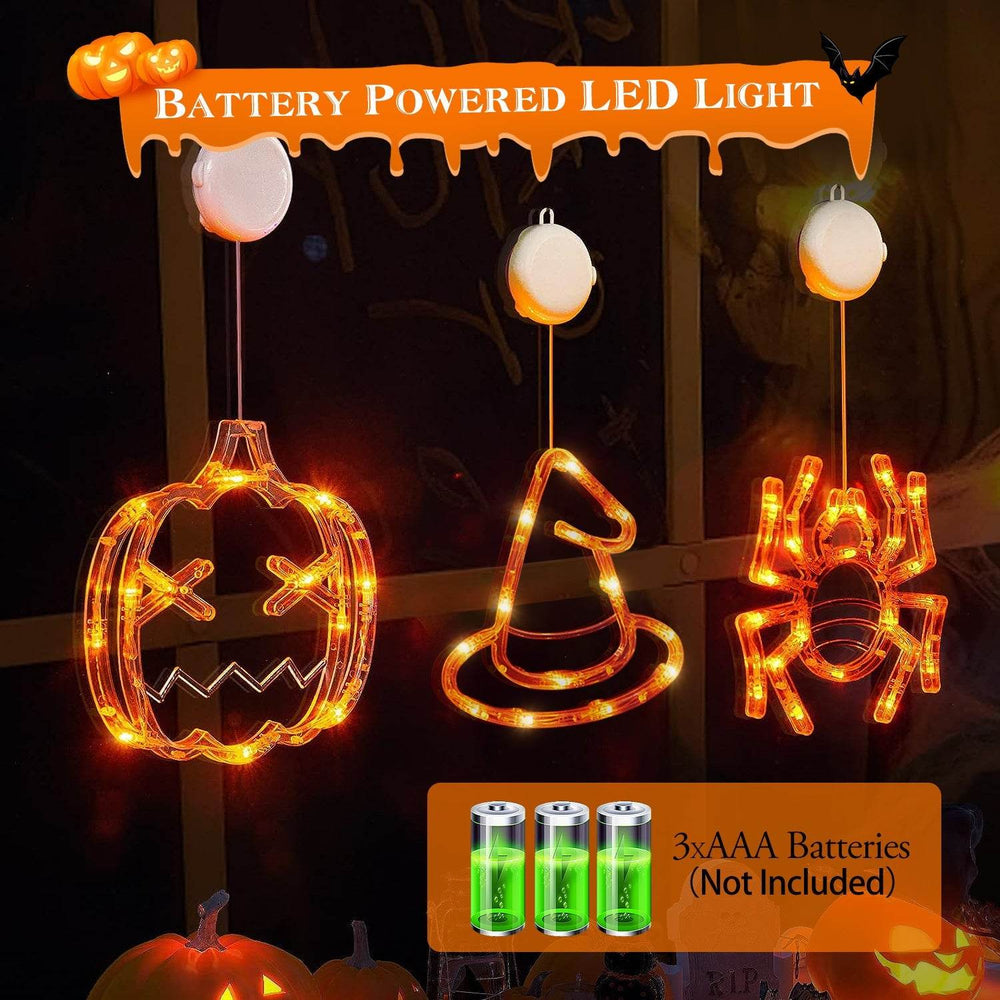 Set Of 3 Pack Halloween Window Light Spider Witch Hat Pumpkin With Orange Light Hanging Halloween Decoration Light With Suction Cup Hanging Holes - EX-STOCK Canada