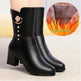 Women's Velvet-Lined Block Heel Mid-Calf Boots – Warm Winter Leather Dress Boots