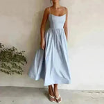 Elegant Solid Color Spaghetti Strap Suspender Skirt Dress Midi Skater Dress for Women - EX-STOCK CANADA