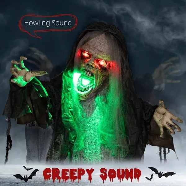 6' Life Size Decoration Animatronic Green Big-mouth Monster Outdoor Halloween, Sound And Motion Activated EX-STOCK Canada 