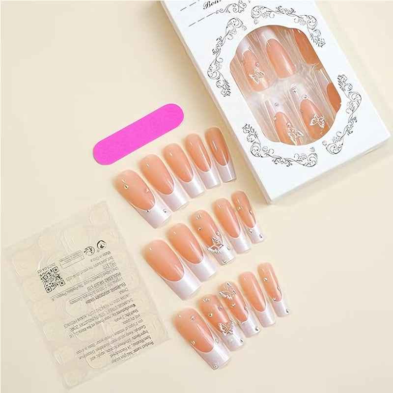 24 PCS Diamond Butterfly Nail Art, Long Length Long Water Pipe Fake Nails,Square Head Nail Tips False Nail EX-STOCK Canada 