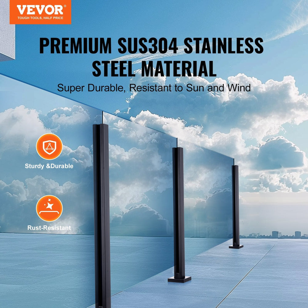 Thickness Tempered Glass, 304 Stainless Steel Glass Mounting Clamp, Glass Shelf Bracket For Balcony, Garden, Deck, Stair, Black EX-STOCK