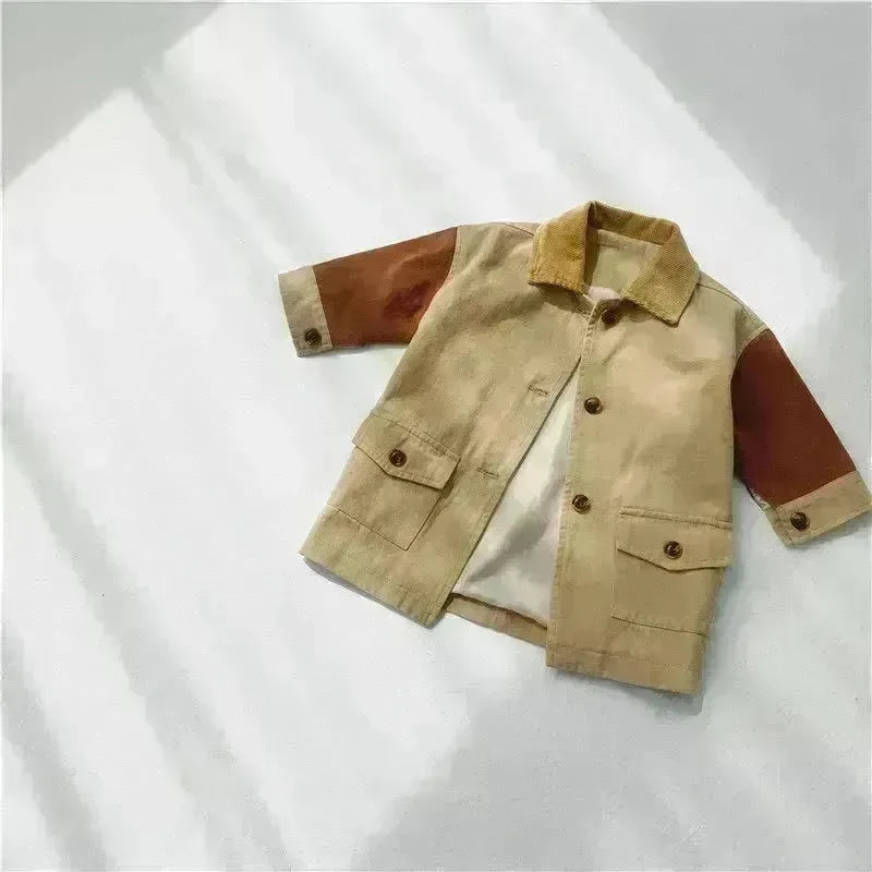 Windbreaker Sleeve Color Contrast Small Lapel Medium Long jacket kids - EX-STOCK CANADA