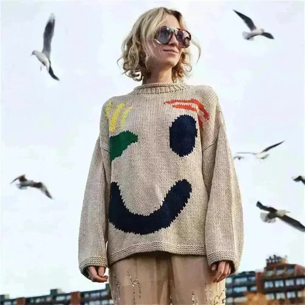 Ugly Christmas Knitted Sweater Women's Long-sleeved Round Neck Yarn-dyed Printed Top Women's - EX-STOCK CANADA