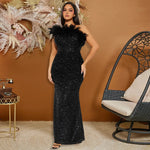 Luxury formal dress Feather Stitching Sequin Evening Dress Long dress
