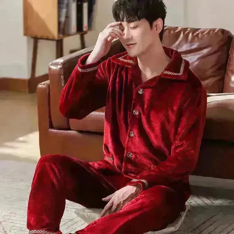 Flannel warm and thickened men's pajamas - EX-STOCK CANADA