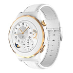 White watch with gold accents on a white background