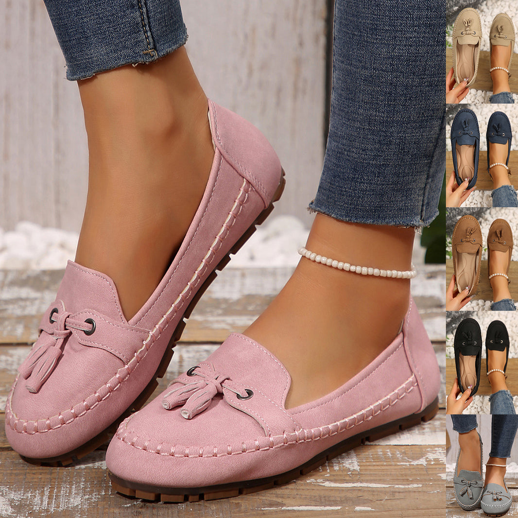Women's Round Head Loafers Fashion Non-slip Soft Comfortable Flats Shoes 