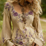 Grass And Flower Embroidered Linen Shirt EX-STOCK Canada 