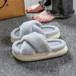 Plataforma para mujeres Fuzzy Home Home Toe Open Toe Triss-Cross Solid Color Sold Toblés de piso informal