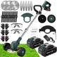 21V Electric Weed Eater With Wheels,Cordless Battery Weed Wacker With Charger, 2Batteries,3 In 1 Brush Cutter String Trimmer Grass Trimmer Lawn Mower,Edger For Garden And Yard Lawn,dealsforyoudays EX-STOCK Canada 