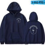 Navy blue hoodie with 'Swimming' text and logo on front and back, on a white background.