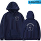 Navy blue hoodie with 'Swimming' text and logo on front and back, on a white background.