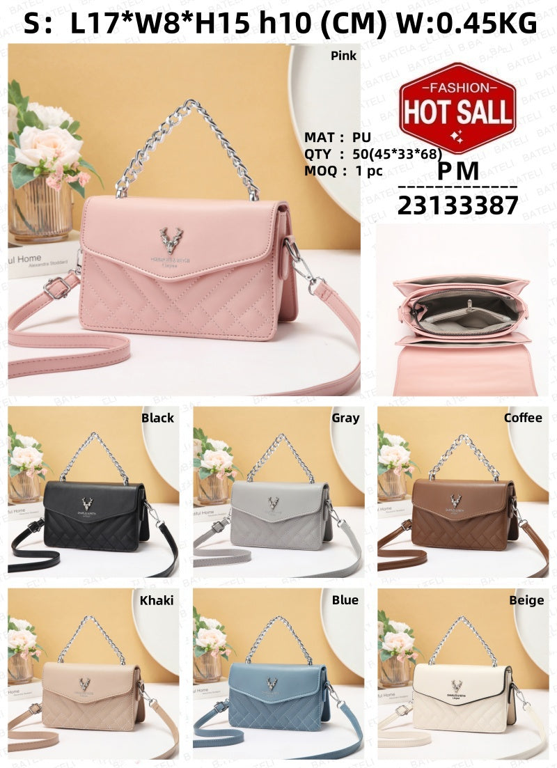 Soft Blush Quilted Mini Bag - Retro Style Casual Handbag Waterproof Minimalist Single Shoulder Wide Strap PU Polyester Lining Stylish Thick Chains EX-STOCK Canada 