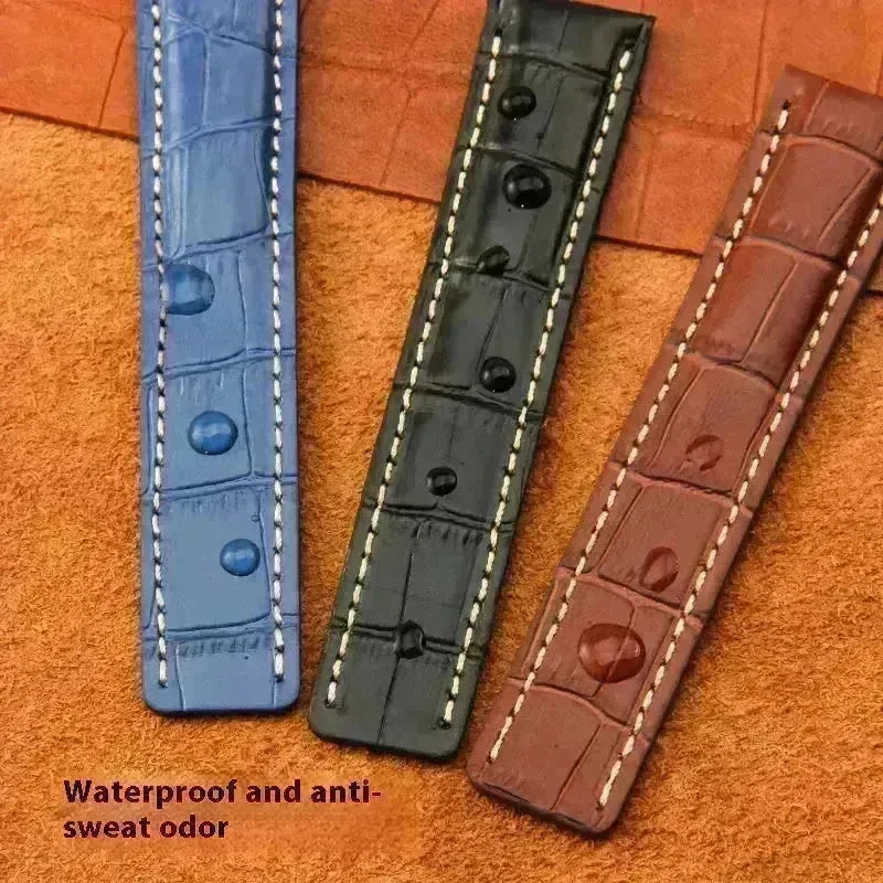 22mm 24mm Black Brown Blue Bamboo Grain Cowhide Watch Strap - EX-STOCK CANADA