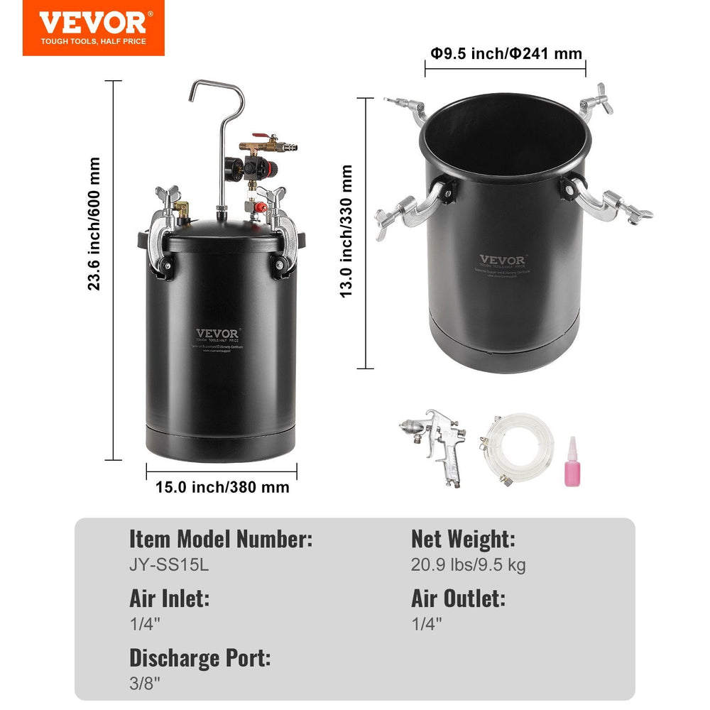 Spray Paint Pressure Pot Tank 15L 3.75gal Spray Gun Hoses Pressure Gauge EX-STOCK