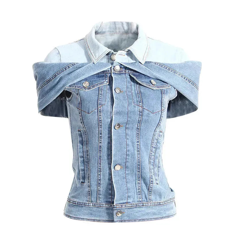 Sweet Cool Bandage Dress Shirt Slimming Denim jeans Shirt women - EX-STOCK CANADA