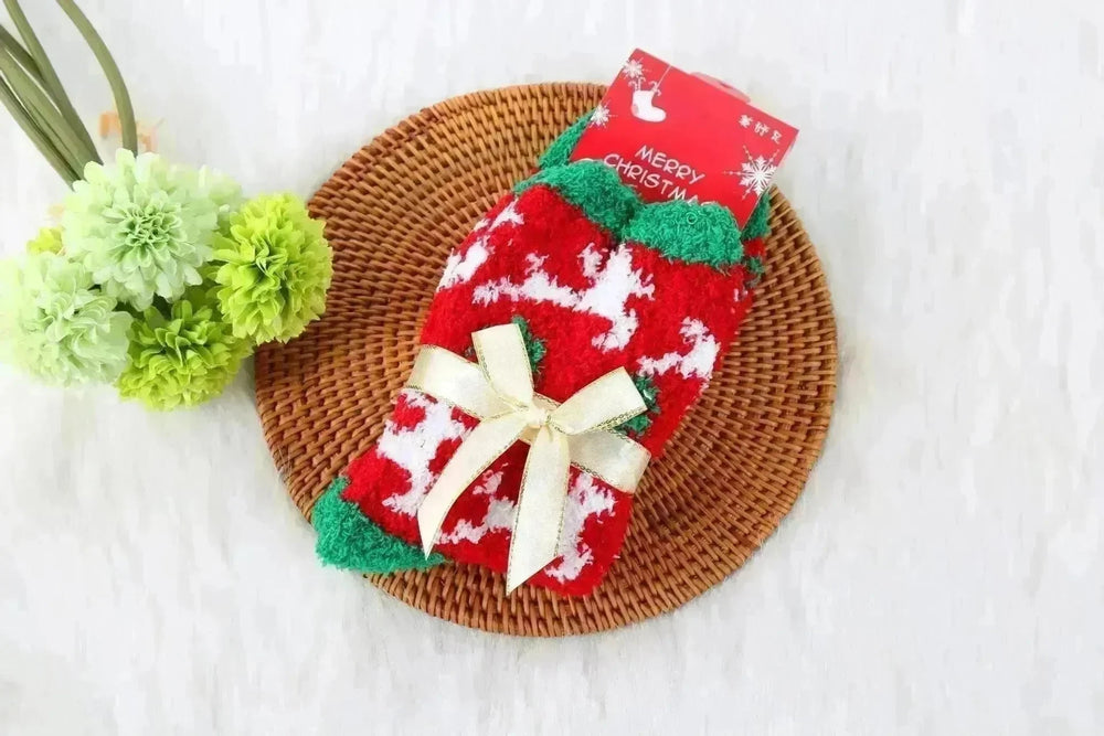 Winter Christmas Stockings Women's Thickened Bow Long Tube Fleece-lined - EX-STOCK CANADA
