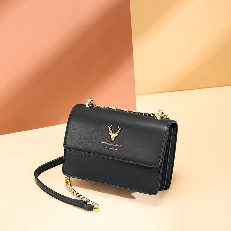 Cowhide chain deer head leather shoulder crossbody bag for women - EX-STOCK CANADA