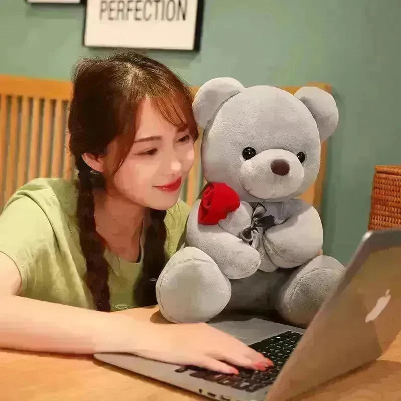 New Lovely Hug Roses Teddy Bear Stuffed Soft Animal Dolls Nice Birthday Gift Girlfriend Valentine's Day - EX-STOCK CANADA