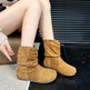 Women's Slouch Mid-Calf Suede Boots – Round Toe Flat Boot in Black, Brown & Camel