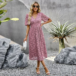 Fashion V-neck Lace Dress Summer Elegant Short Sleeve Long Dresses For Women - EX-STOCK CANADA