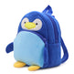 Blue penguin-shaped backpack on a white background