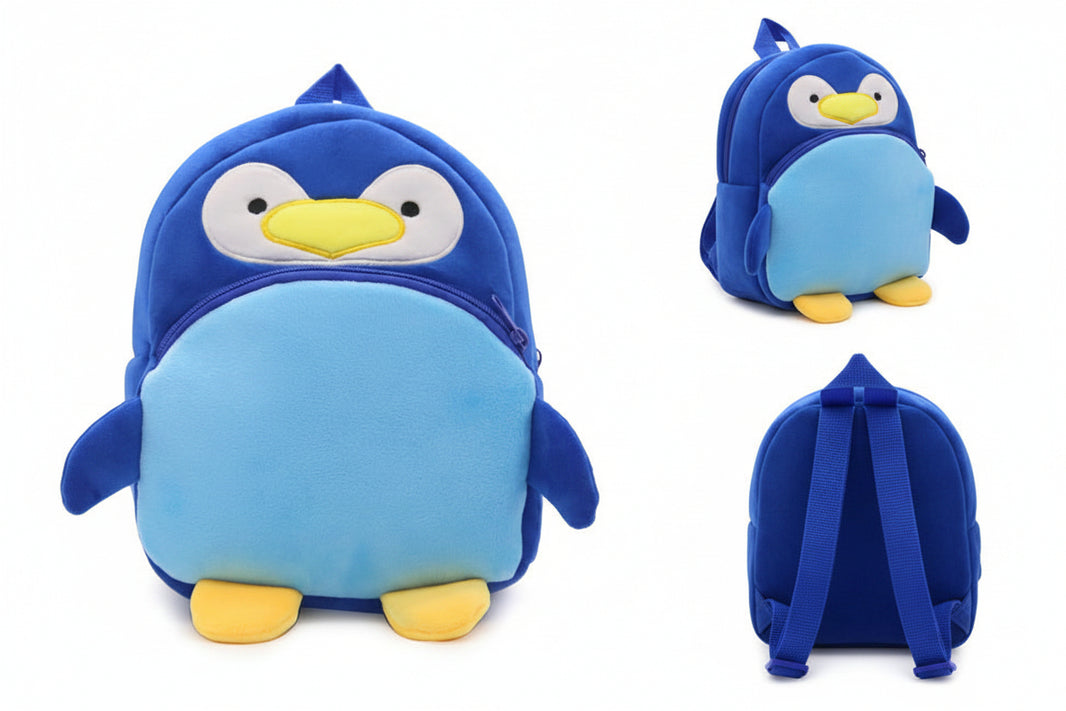 Cute Penguin Plush Kids Backpack – Blue Cartoon Toddler Bag