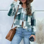 Fashion Oversized Plaid Lapel Cropped Jacket  outwear top for women - EX-STOCK CANADA
