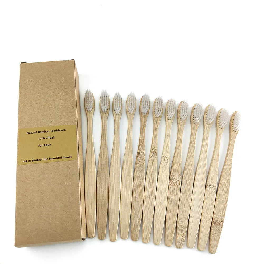Eco friendly 12 Bamboo toothbrushes - EX-STOCK CANADA