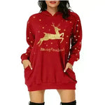 Christmas hot sale printed mid-length pocket hooded long-sleeved sweater - EX-STOCK CANADA