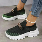 Fashion Chain Design Mesh Shoes For Women Breathable Casual Soft Sole Walking Sock Slip On Flat Chunky Sneakers Shoes for Women - EX-STOCK CANADA