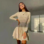 Y2K Long-sleeved Party Club Dress Solid Color Round Neck A-line Mini Skater Dress - EX-STOCK CANADA