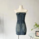 Design Waist-tight Tube Top Raw Edge Denim jeans mini club Dress - EX-STOCK CANADA