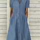 Women's European And American Lapel Casual loose button down Midi Denim jeans Mum Dress - EX-STOCK CANADA