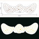 Two mustache-shaped stencils with butterfly patterns, one on a white background and the other on a black background.