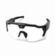 Black sunglasses with a clear lens on a white background
