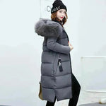 Long Zip up Faux fur Collar Hooded Winter Puffer coat women