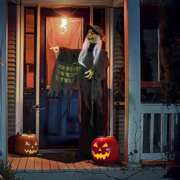 6ft Eye Red Light Vibration Witch Sound Voice Control, Standing Guiding Witch, Battery Model - Batteries Not Included, Halloween Standing Decoration - EX-STOCK Canada