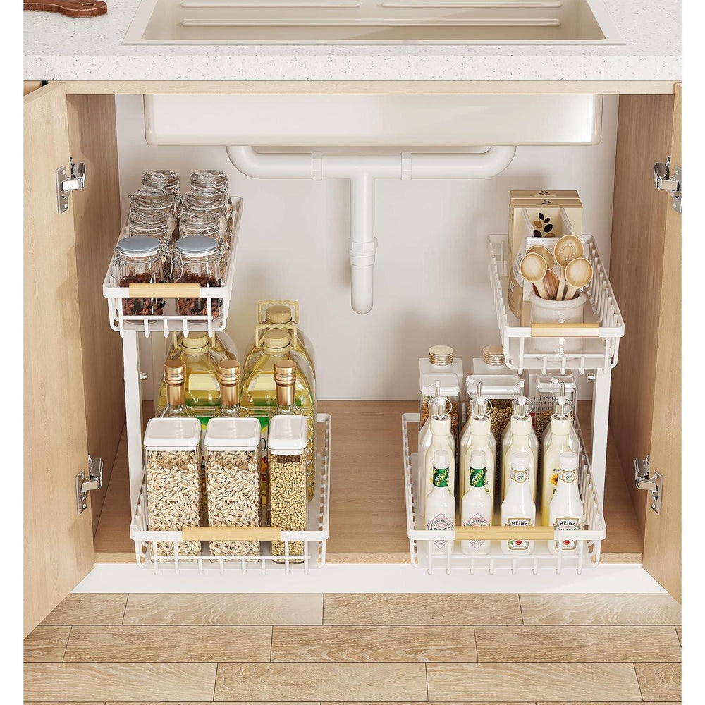 Metal Adjustable Height Two-Tier Drawer Kitchen Bathroom Under Sink Storage Rack EX-STOCK