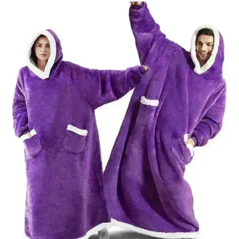 Felpa con Cappuccio Oversize in Pile, Coperta Invernale Calda, Abbigliamento per Casa Donna Uomo, Maglione Oversize con Tasche 