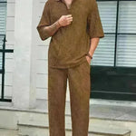 Men's Casual summer 2 piece Pant sets Short sleeved Top and Straight leg pant