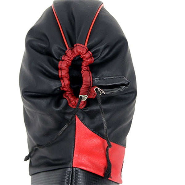 Black and red bag with drawstring on a white background