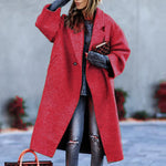 Autumn And Winter Long Woolen Color Temperament Commute No Belt Lapel Loose Woolen Green Coat - EX-STOCK Canada