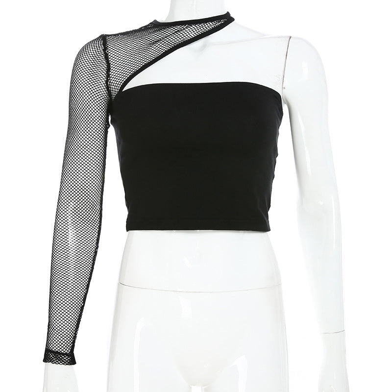 بلوزة مثيرة مع فتحة على كتف واحدة من الشبك EX-STOCK Canada