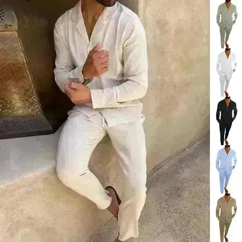 Casual Long-sleeved Suits Fashion Lapel Single-breasted Shirt Top And Slim-fit Trousers Men Clothing Two piece suit for Men - EX-STOCK CANADA